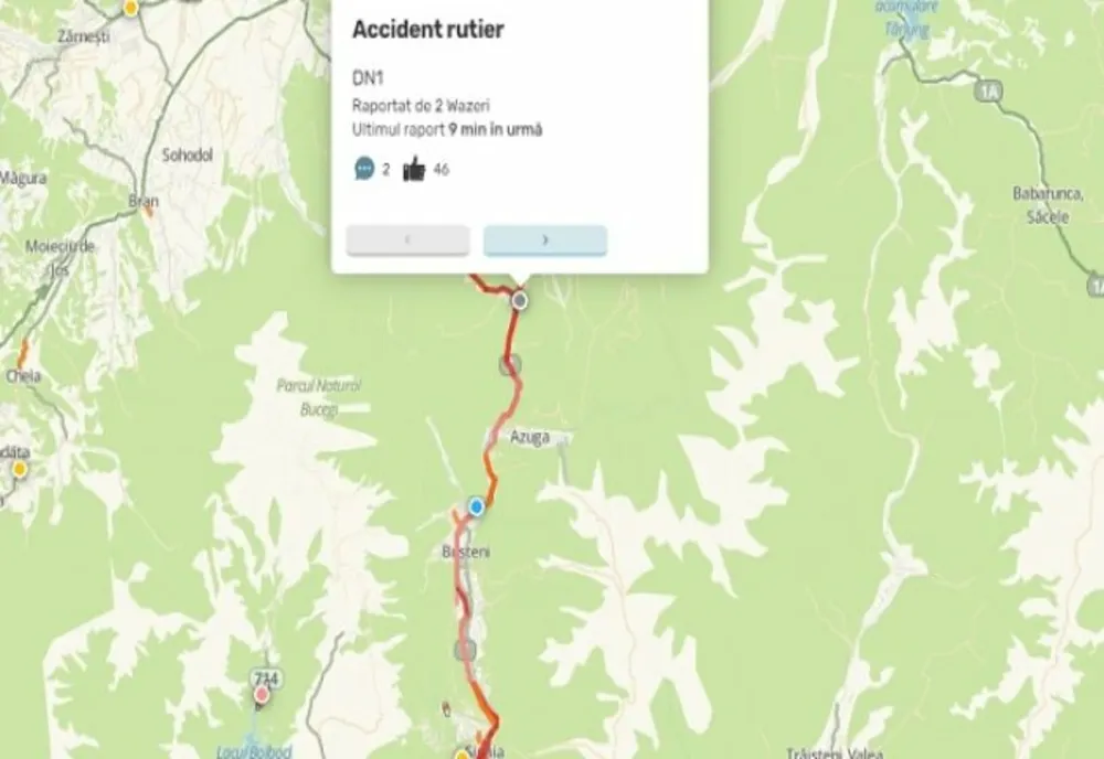 Accident cu trei mașini implicate, pe DN 1, la Azuga. Ambuteiaje între Breaza și Timișul de Sus