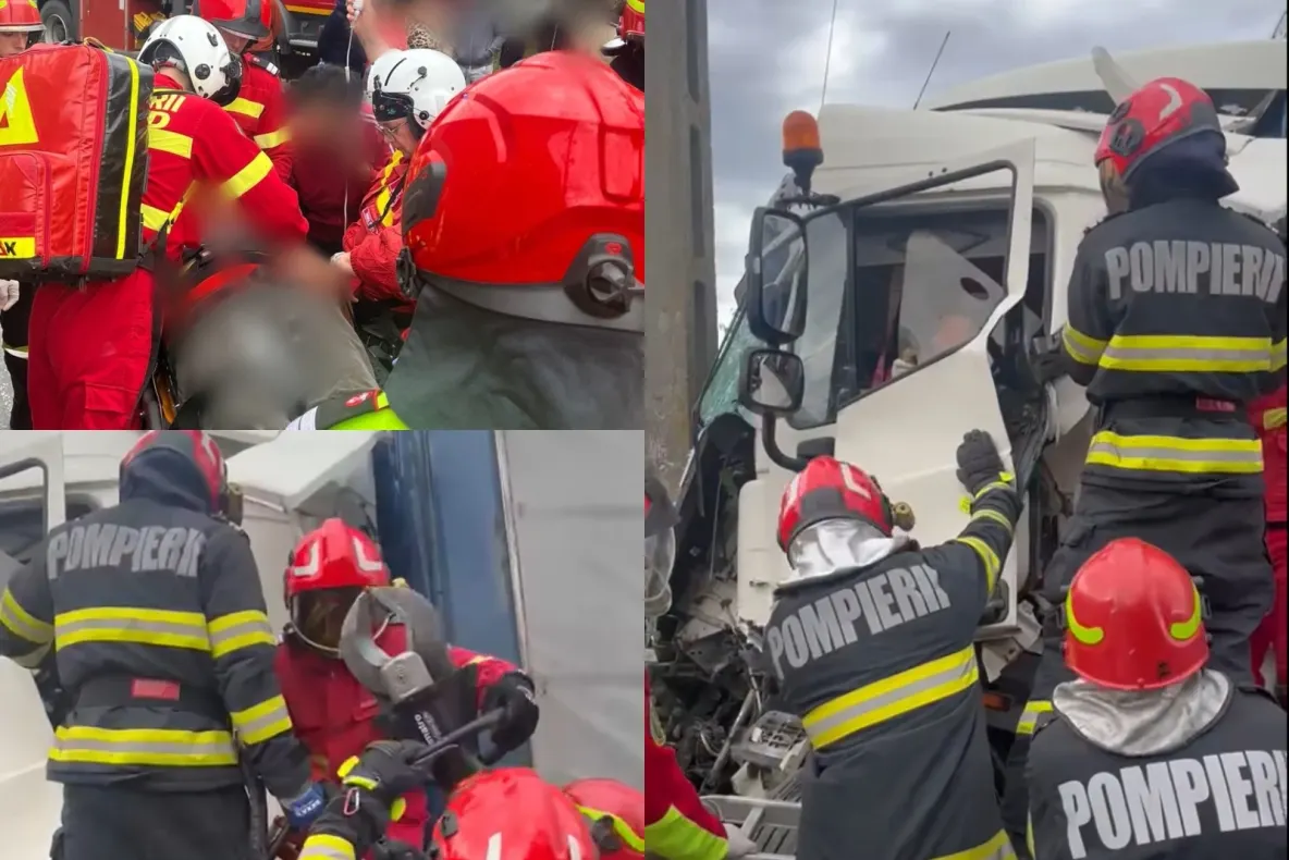 Accident grav în județul Prahova. Un autobuz s-a ciocnit violent cu un TIR
