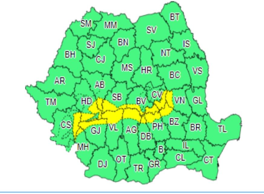 Atenționare meteo doar în zona montană.  Vezi până când mai sunt probleme cu vremea