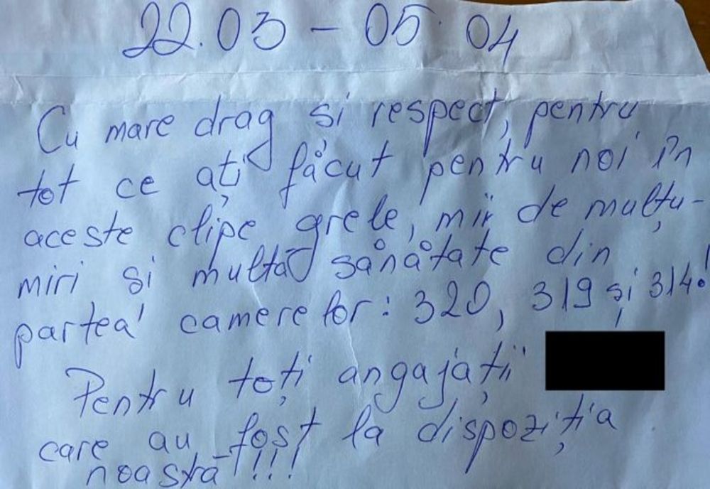 FOTO: Se poate şi aşa: mulţumiri de la persoane carantinate pentru angajaţii hotelului în care au fost cazaţi la Ploieşti! 
