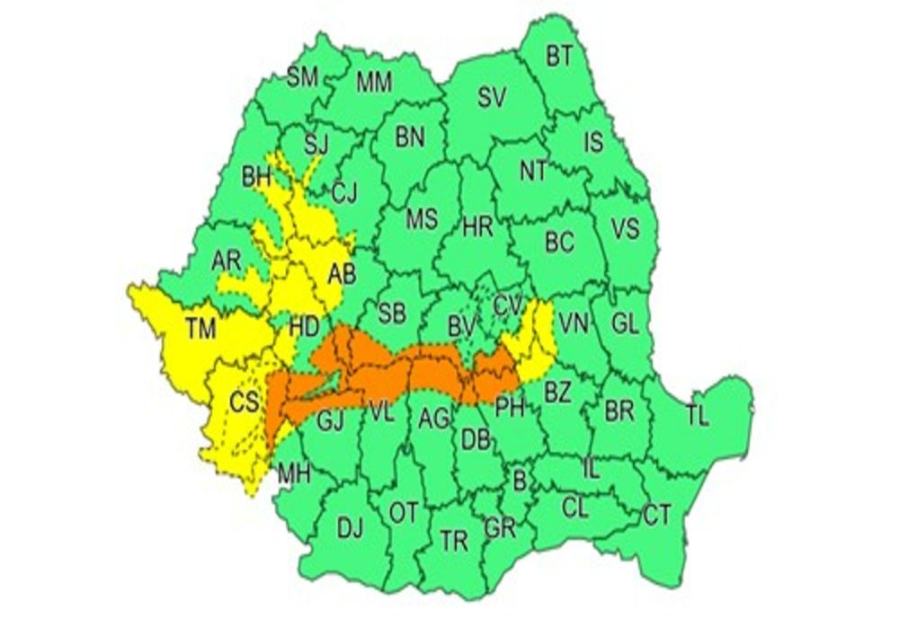 Cod portocaliu de vreme severă în zona montană din Prahova