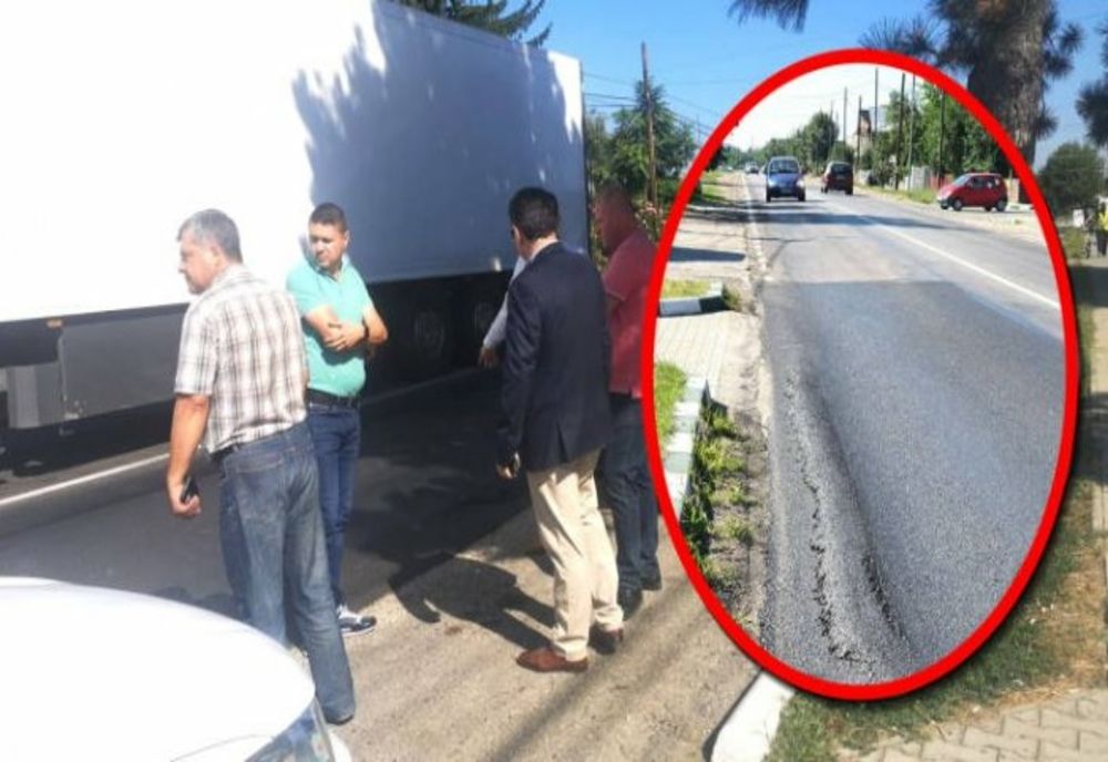 Lucrări de mântuială pe pe DN1A, la Măgurele. Asfaltul proaspăt turnat s-a şi stricat