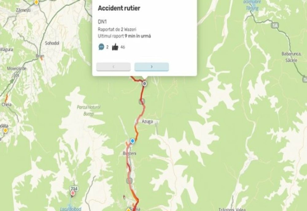 Accident cu trei mașini implicate, pe DN 1, la Azuga. Ambuteiaje între Breaza și Timișul de Sus