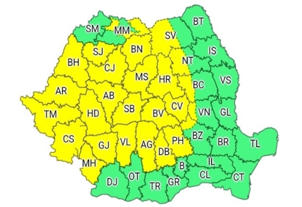 Avertizare meteo! Cod galben de furtuni, în 26 de județe