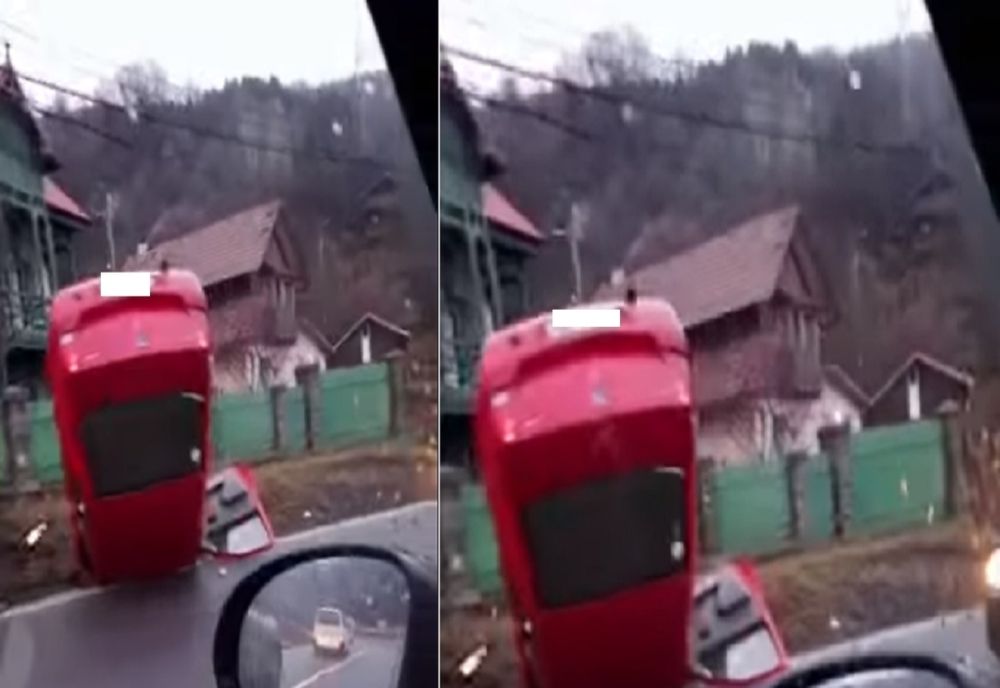 Accident pe DN1, la ieșire din Comarnic spre Sinaia. Un conducător auto s-a răsturnat cu mașina în șanț