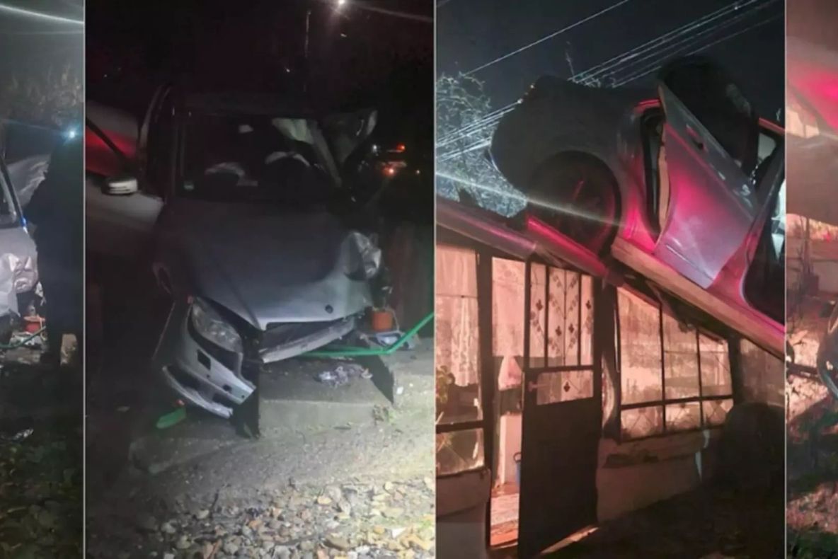 Accident spectaculos în Prahova! A ajuns cu mașina pe acoperișul casei după ce a derapat