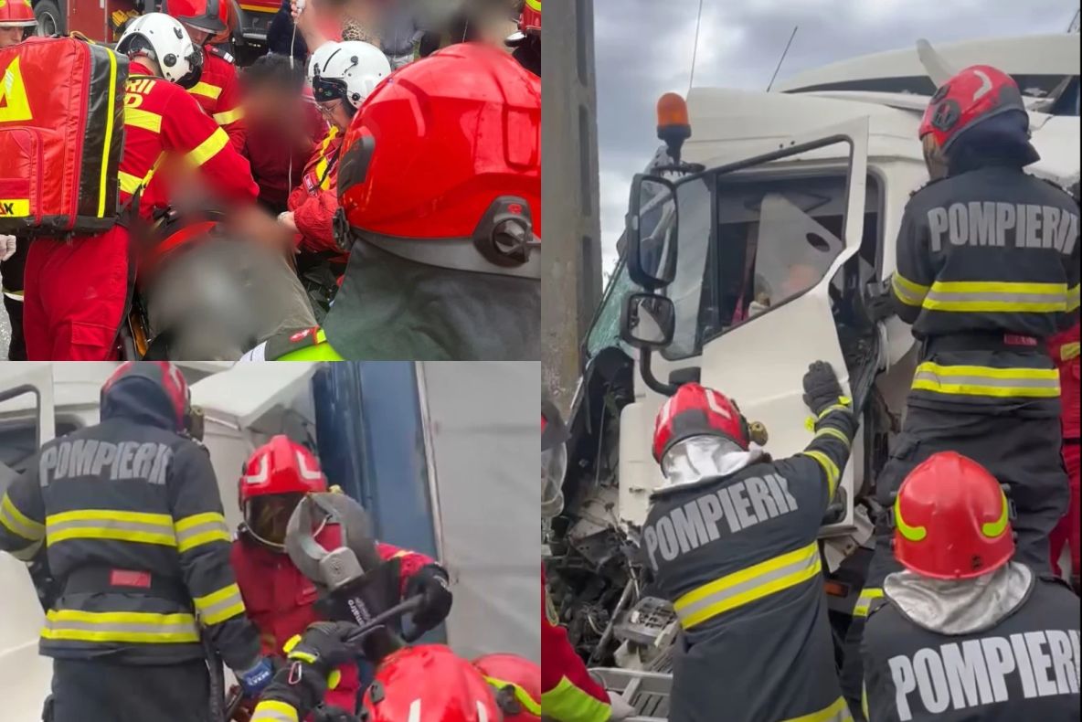 Accident grav în județul Prahova. Un autobuz s-a ciocnit violent cu un TIR