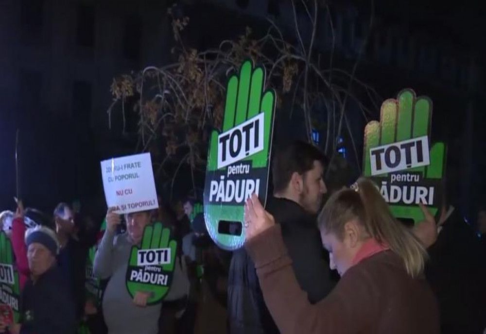 Peste 400 de oameni protestează în Piața Universității față de defrișările ilegale