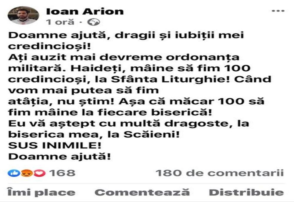 Inconstientă! La câteva minute de la adoptarea Ordonanței Militare, preoții din Prahova chemau enoriașii la slujbă! 