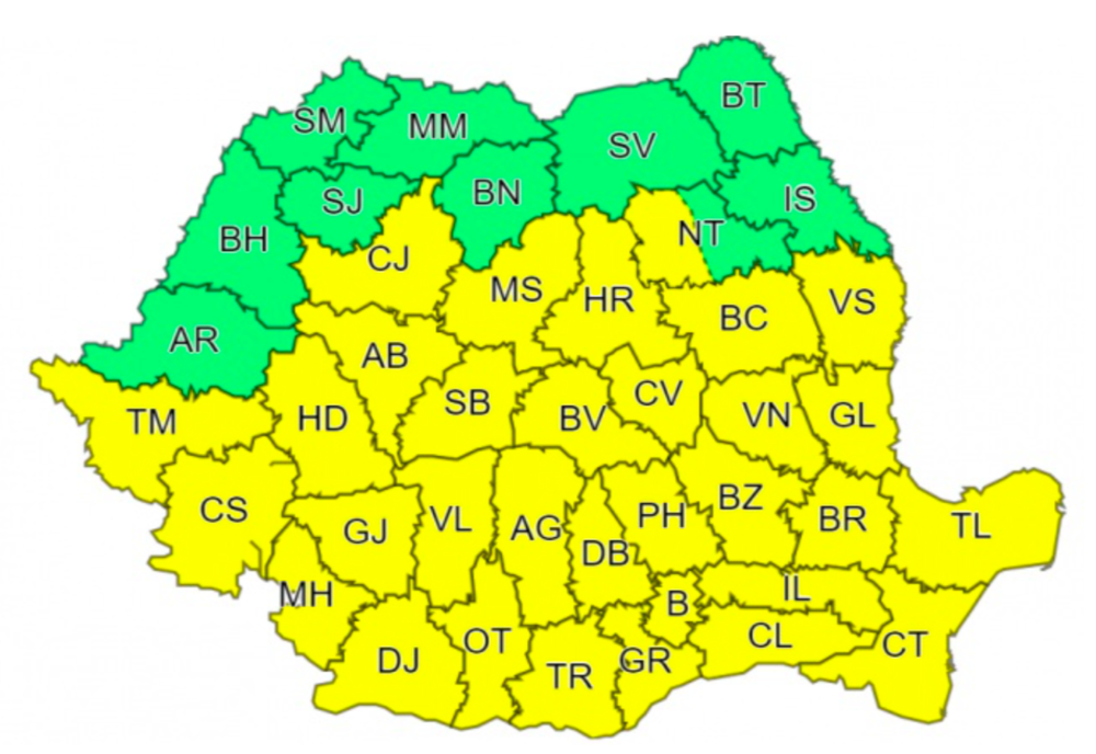 Cod galben de instabilitate atmosferică în cea mai mare parte a ţării