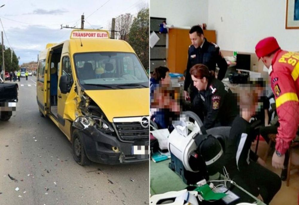 Prahova. Un microbuz care transporta elevi a fost implicat într-un accident rutier, la Drăgănești. A fost activat Planul Roșu de Intervenție-VIDEO