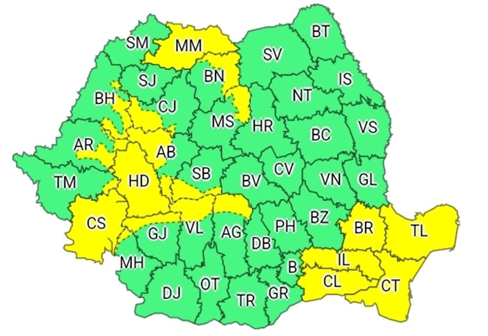 COD GALBEN de vreme rea în mai multe județe! Informare meteo valabilă pentru toată țara!