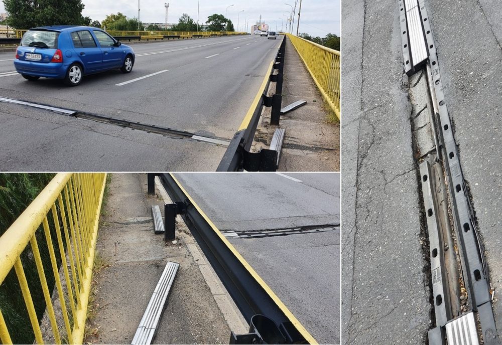 Pericol pentru şoferi la podul de la Gara de Sud din Ploiești. Bucăţi metalice de la rostul de dilataţie al unei traverse s-a desprins 