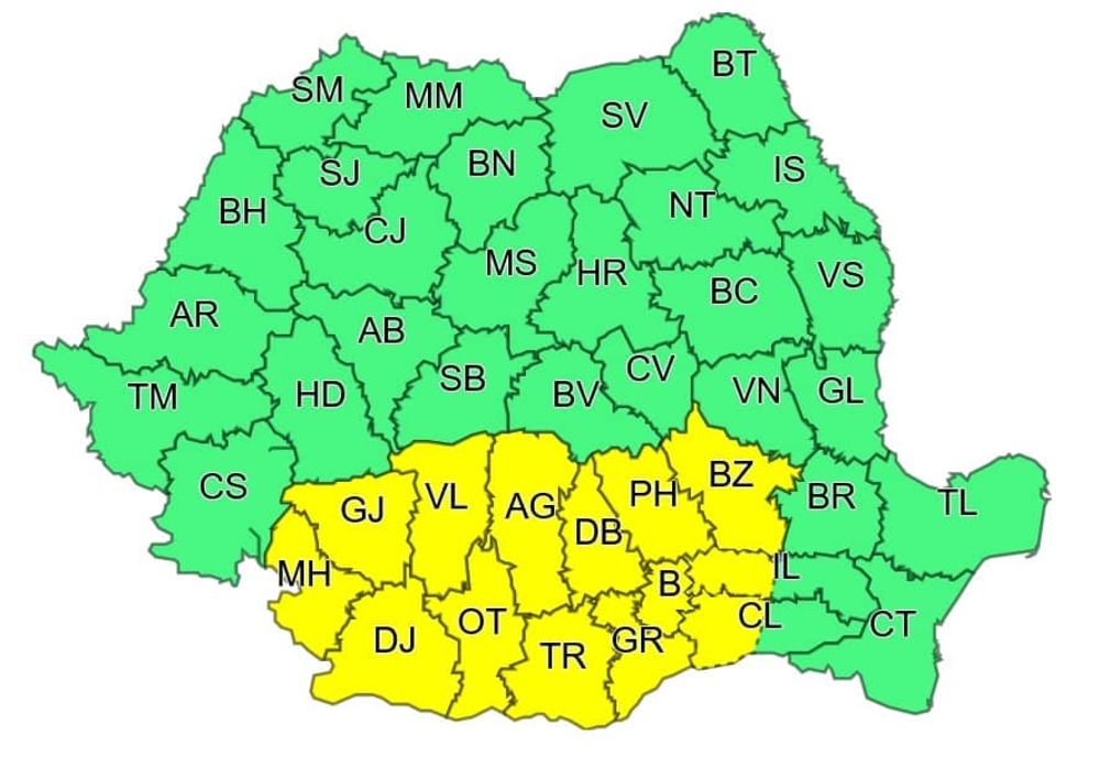 Atenționare meteo de VREME REA: Ploi abundente în toată țara. 14 județe, sub cod galben